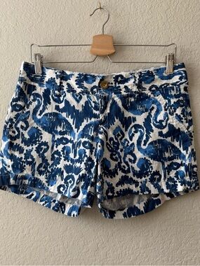 Lilly Pulitzer The Callahan Blue and White Ikat Print Cotton Shorts